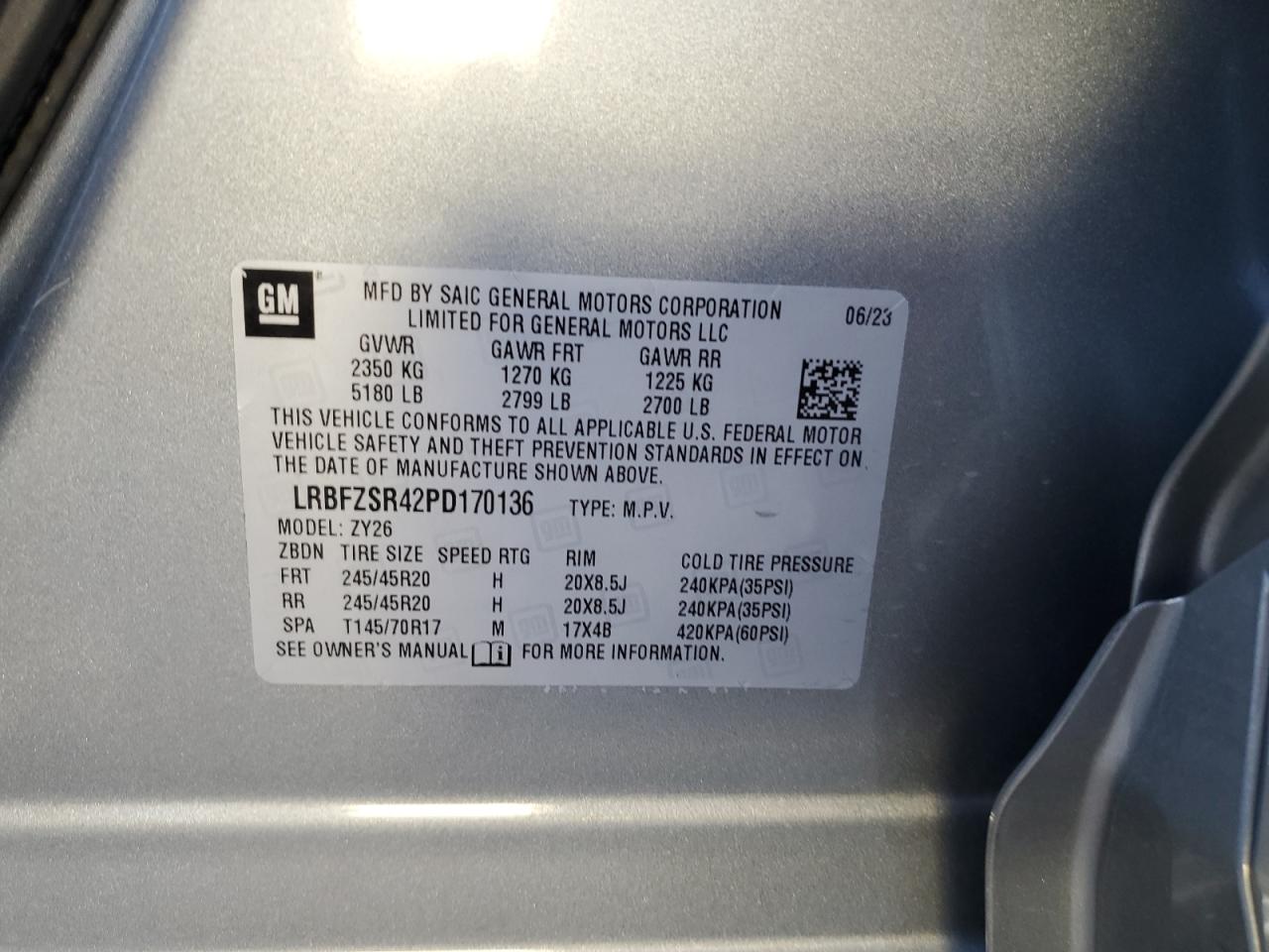 2023 BUICK ENVISION AVENIR VIN:LRBFZSR42PD170136