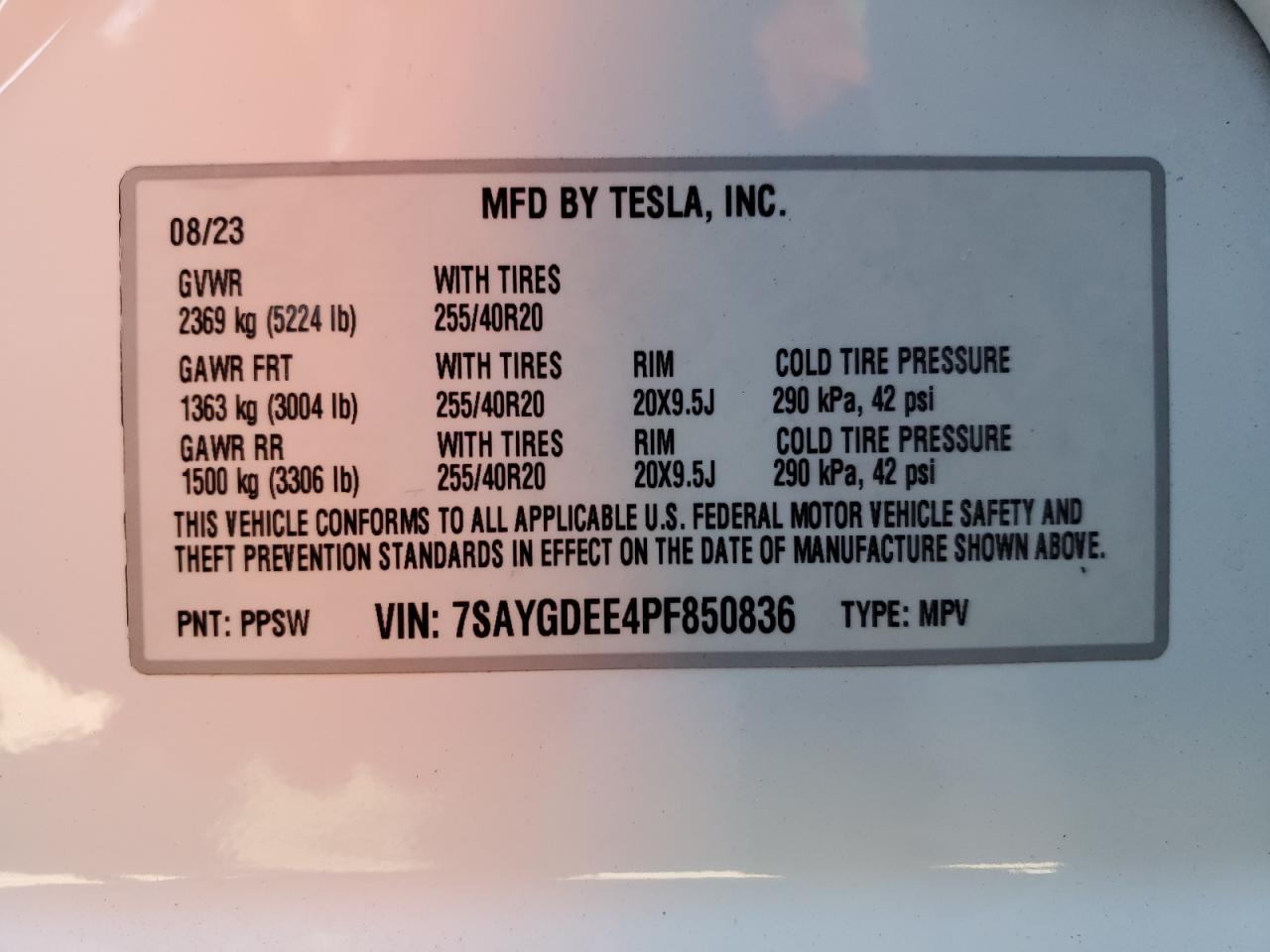 2023 TESLA MODEL Y  VIN:7SAYGDEE4PF850836