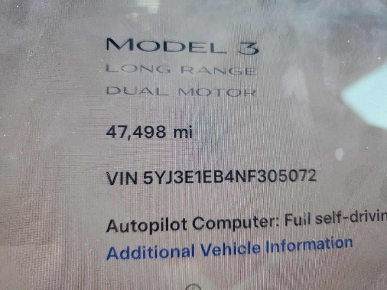 2022 TESLA MODEL 3  VIN:5YJ3E1EB4NF305072