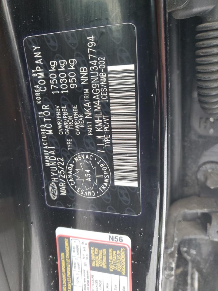 2022 HYUNDAI ELANTRA SEL VIN:KMHLM4AG9NU347794