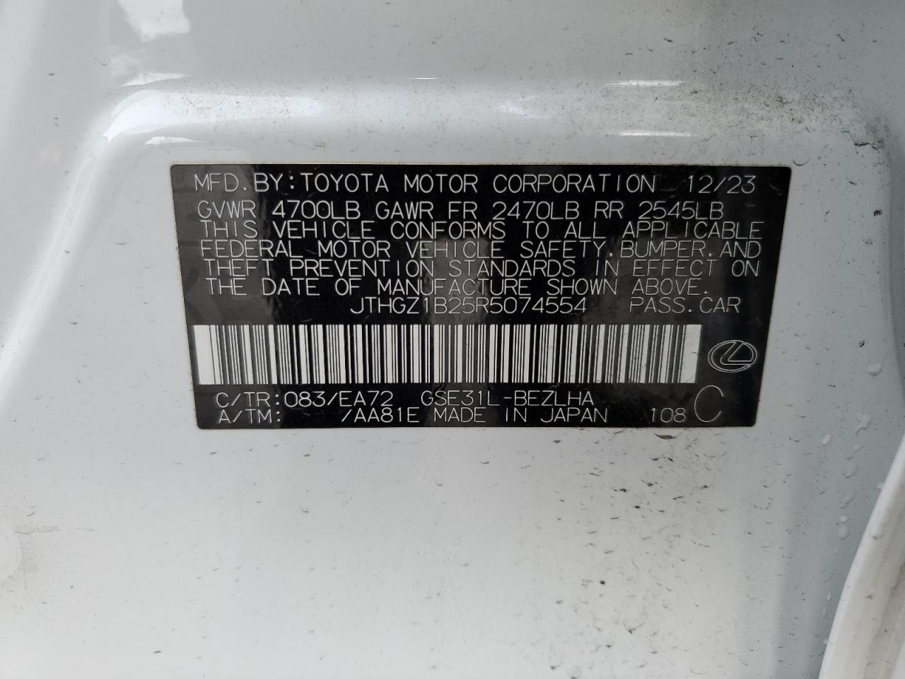 2024 LEXUS IS 350 F SPORT DESIGN VIN:JTHGZ1B25R5074554