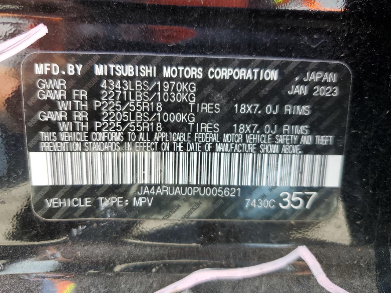 2023 MITSUBISHI OUTLANDER SPORT S/SE VIN:JA4ARUAU0PU005621