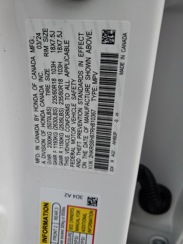 2024 HONDA CR-V SPORT-L VIN:2HKRS6H87RH810367