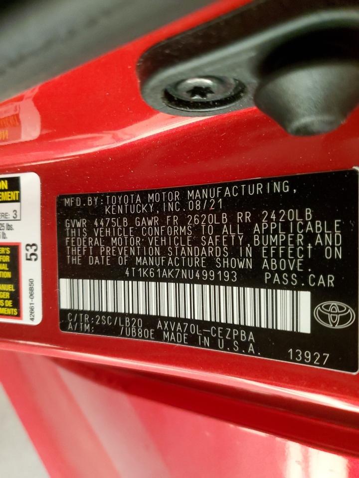 2022 TOYOTA CAMRY XSE VIN:4T1K61AK7NU499193