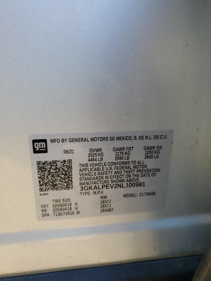 2022 GMC TERRAIN SLT VIN:3GKALPEV2NL100981