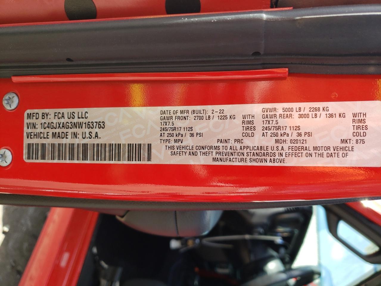 2022 JEEP WRANGLER SPORT VIN:1C4GJXAG3NW163763