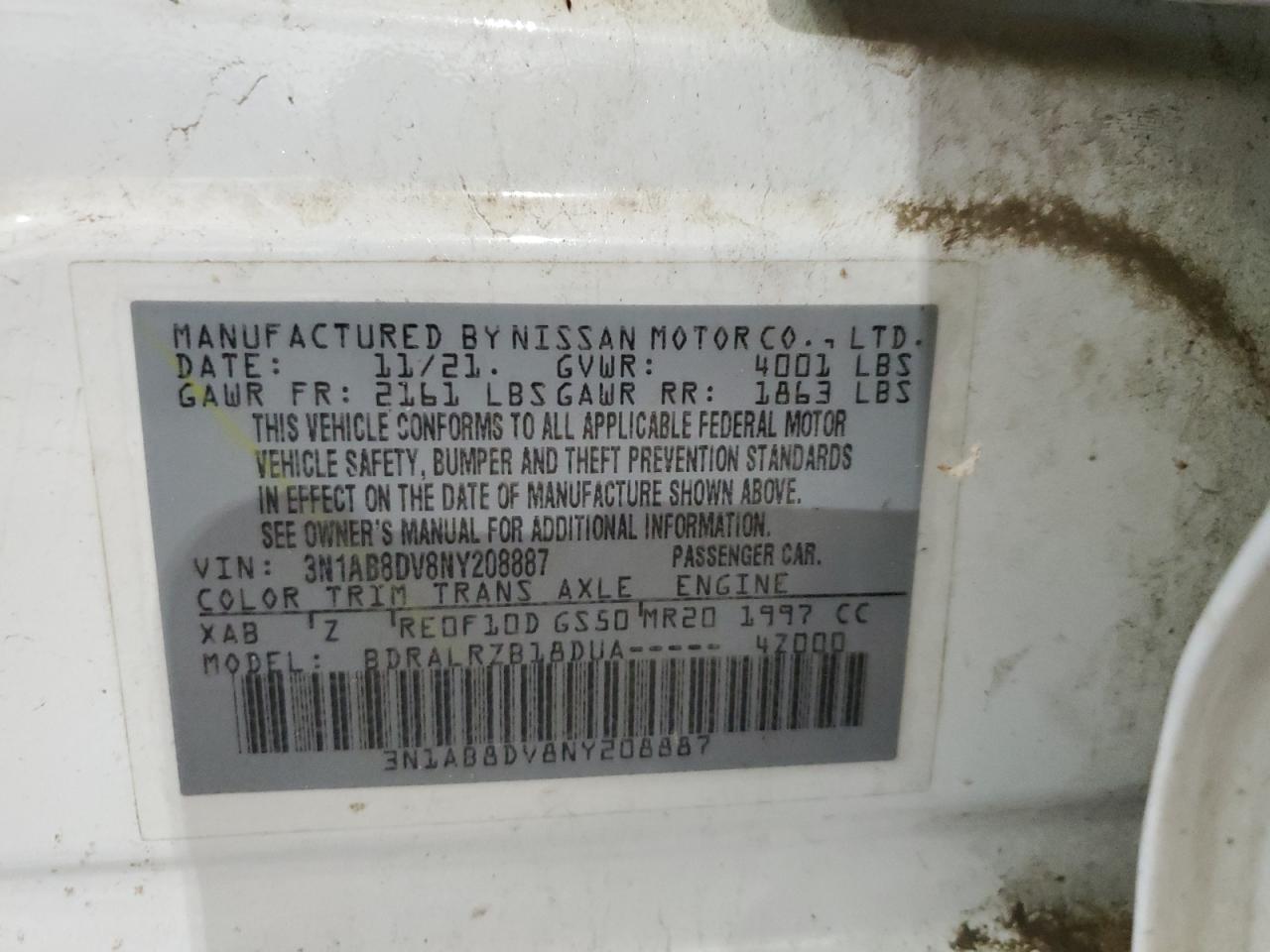 2022 NISSAN SENTRA SR VIN:3N1AB8DV8NY208887