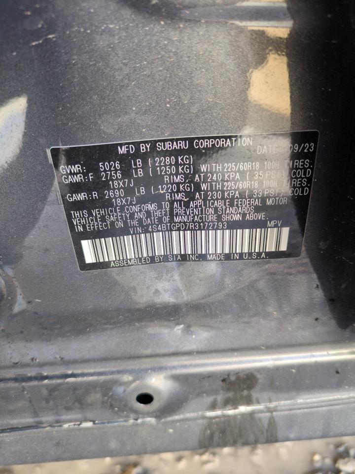 2024 SUBARU OUTBACK TOURING VIN:4S4BTGPD7R3172793