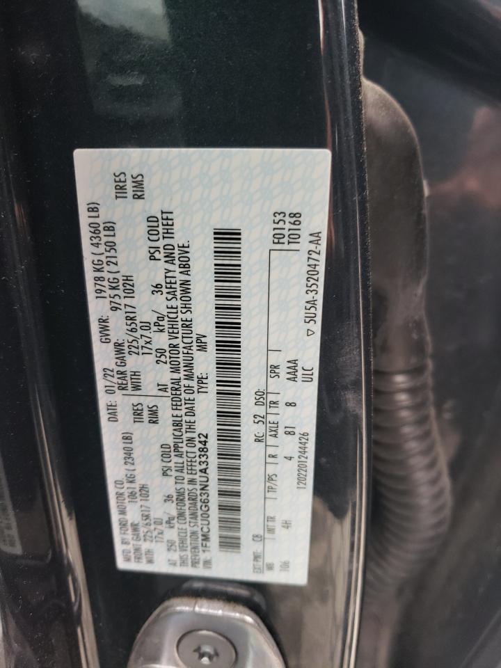 2022 FORD ESCAPE SE VIN:1FMCU0G63NUA33842