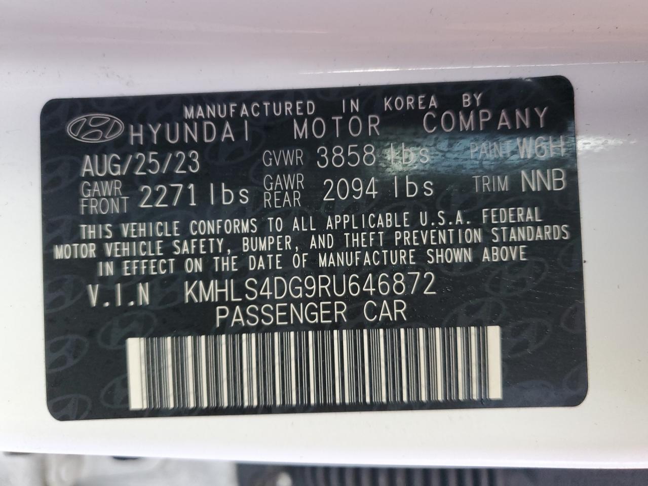 2024 HYUNDAI ELANTRA SEL VIN:KMHLS4DG9RU646872