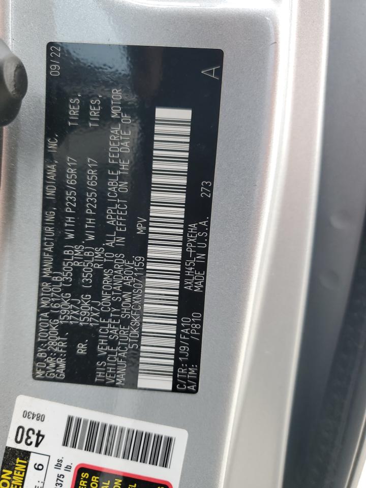 2022 TOYOTA SIENNA LE VIN:5TDKSKFCXNS071159