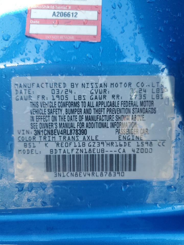 2024 NISSAN VERSA SV VIN:3N1CN8EV4RL878390