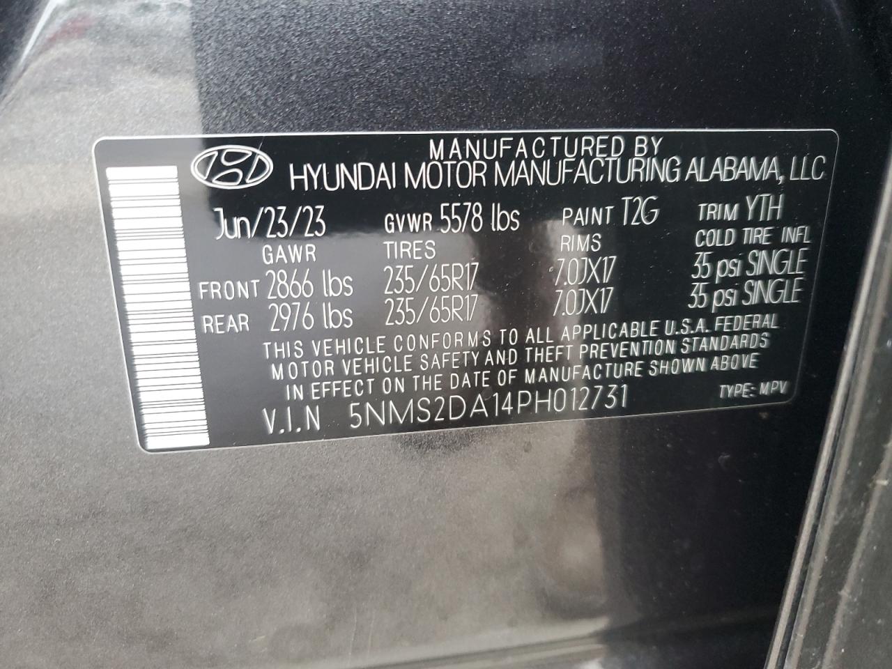 2023 HYUNDAI SANTA FE BLUE VIN:5NMS2DA14PH012731