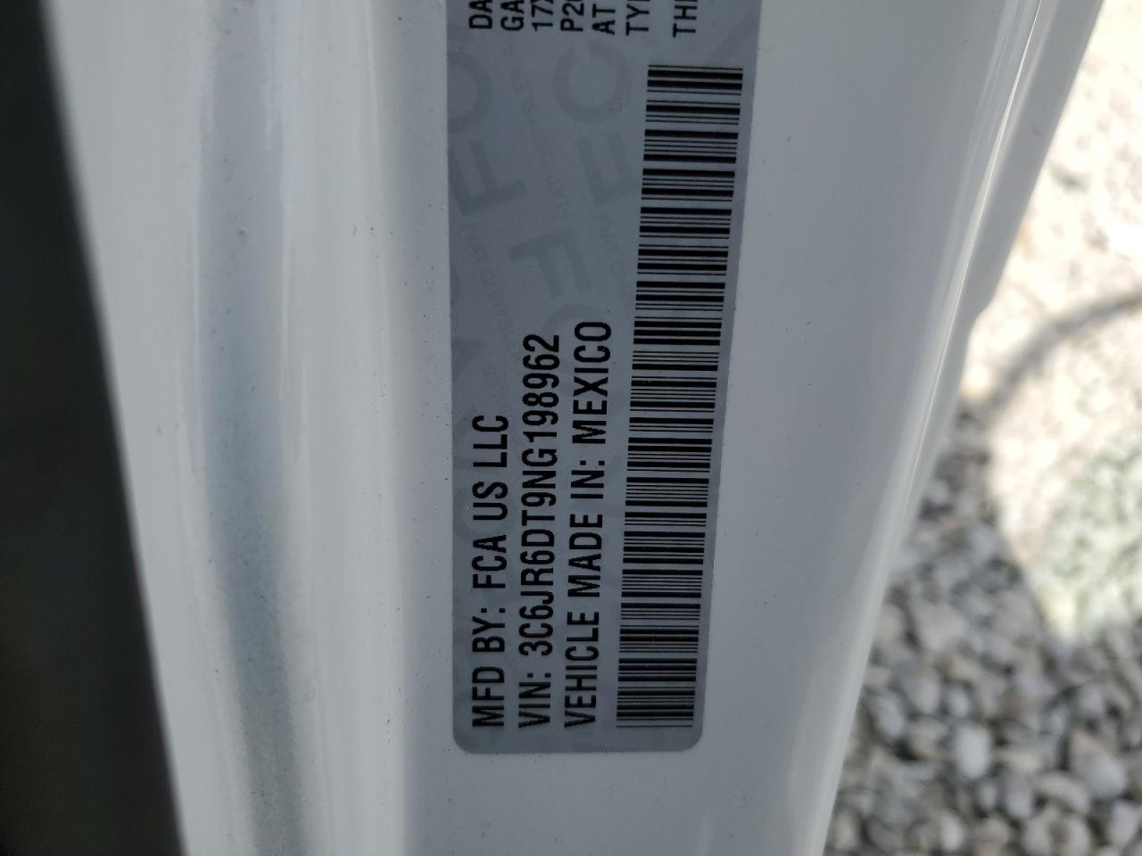 2022 RAM 1500 CLASSIC TRADESMAN VIN:3C6JR6DT9NG198962