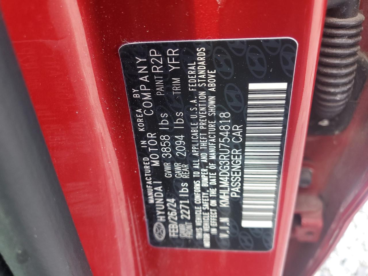 2024 HYUNDAI ELANTRA SEL VIN:KMHLM4DG3RU754818