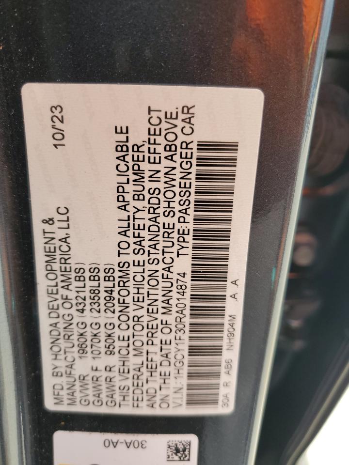 2024 HONDA ACCORD EX VIN:1HGCY1F30RA014874