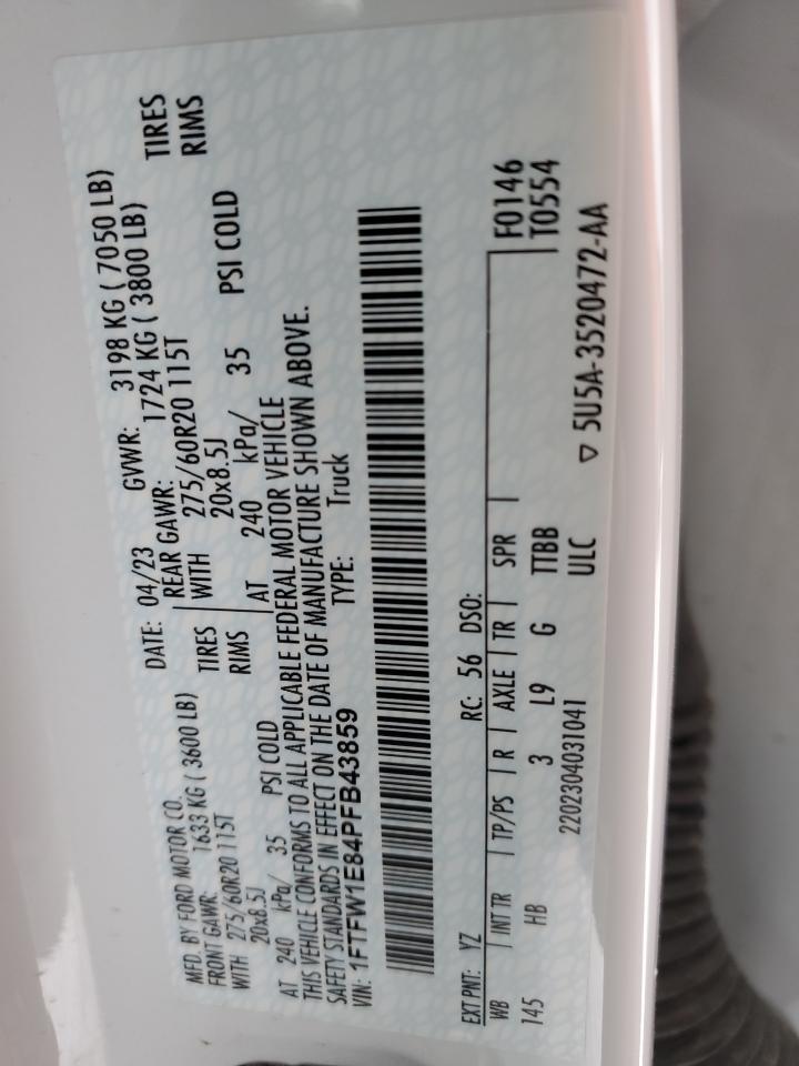 2023 FORD F150 SUPERCREW VIN:1FTFW1E84PFB43859