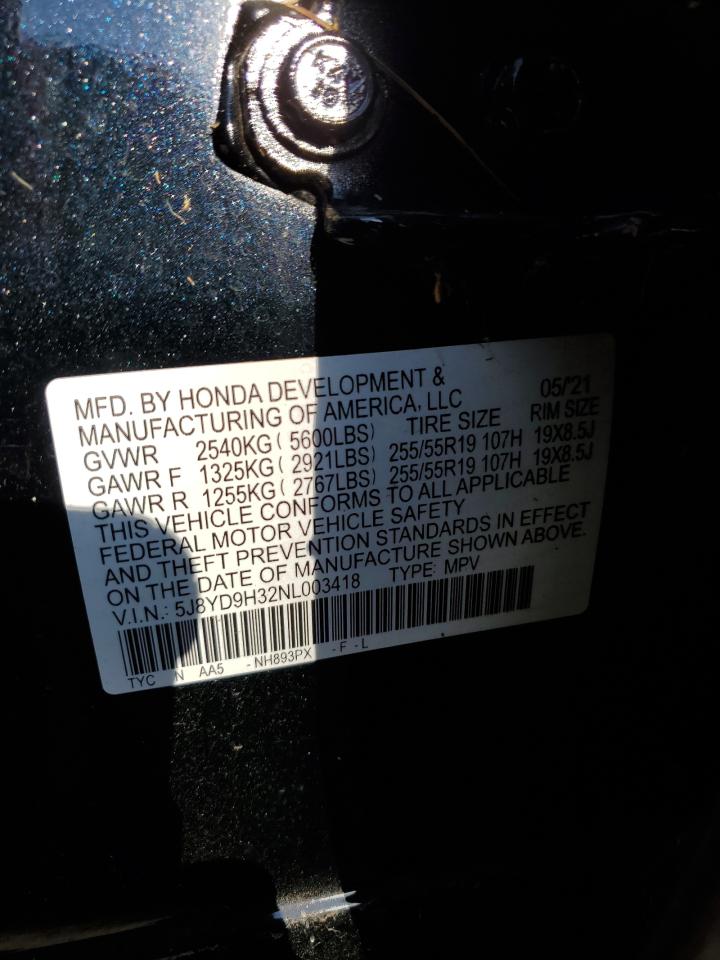 2022 ACURA MDX  VIN:5J8YD9H32NL003418