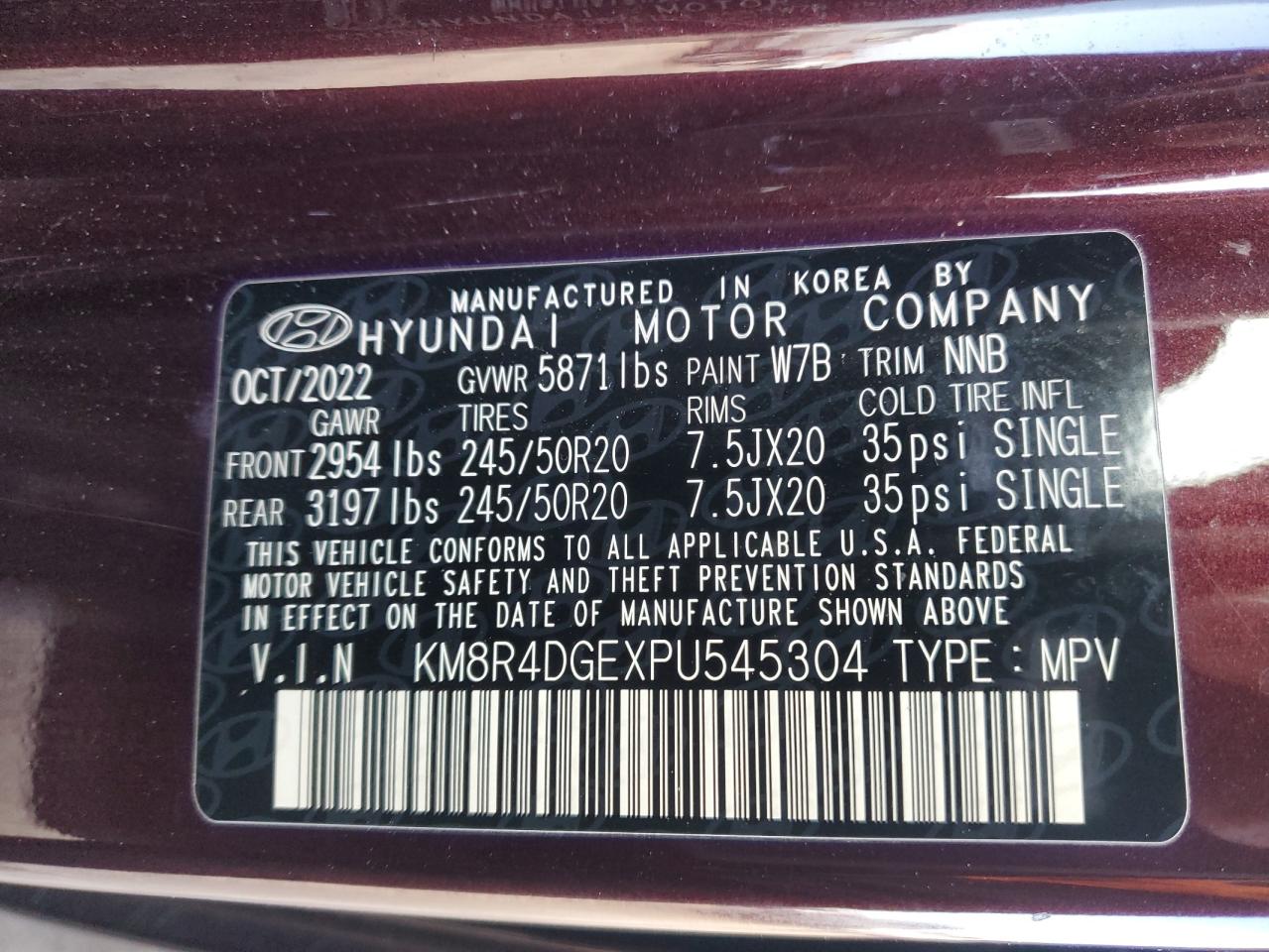 2023 HYUNDAI PALISADE SEL PREMIUM VIN:KM8R4DGEXPU545304