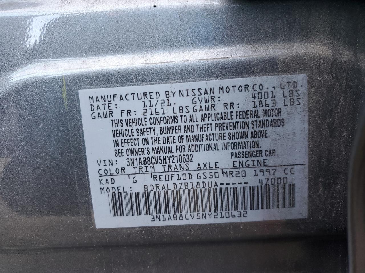 2022 NISSAN SENTRA SV VIN:3N1AB8CV5NY210632