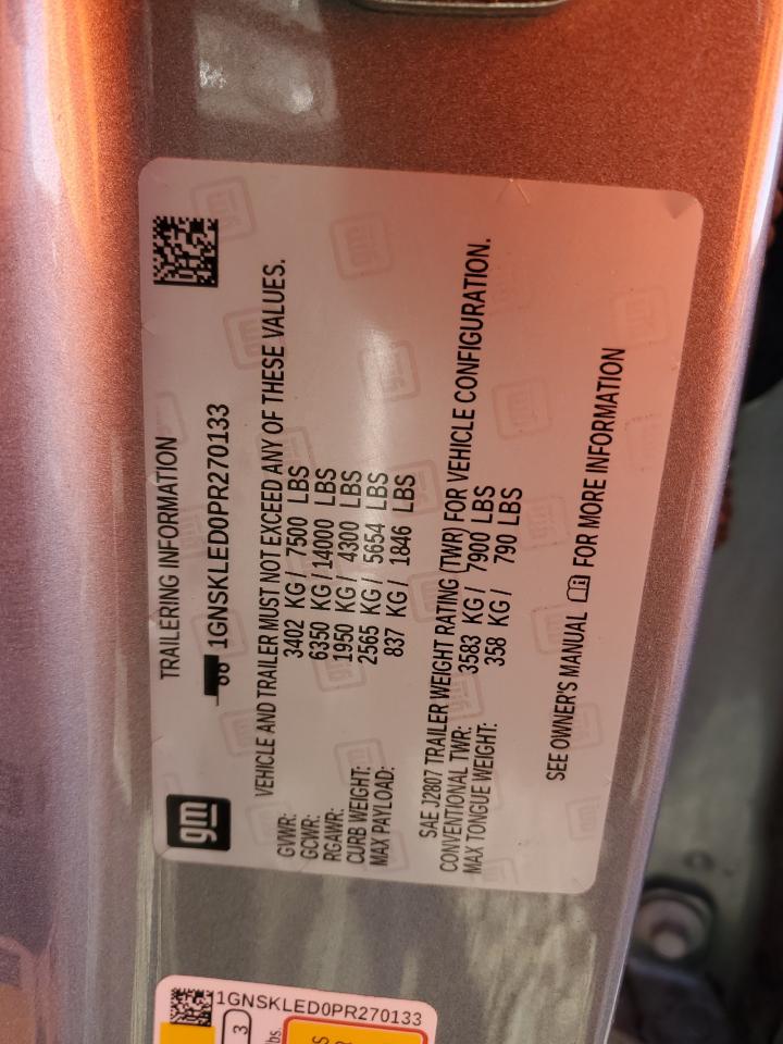 2023 CHEVROLET TAHOE K1500 VIN:1GNSKLED0PR270133