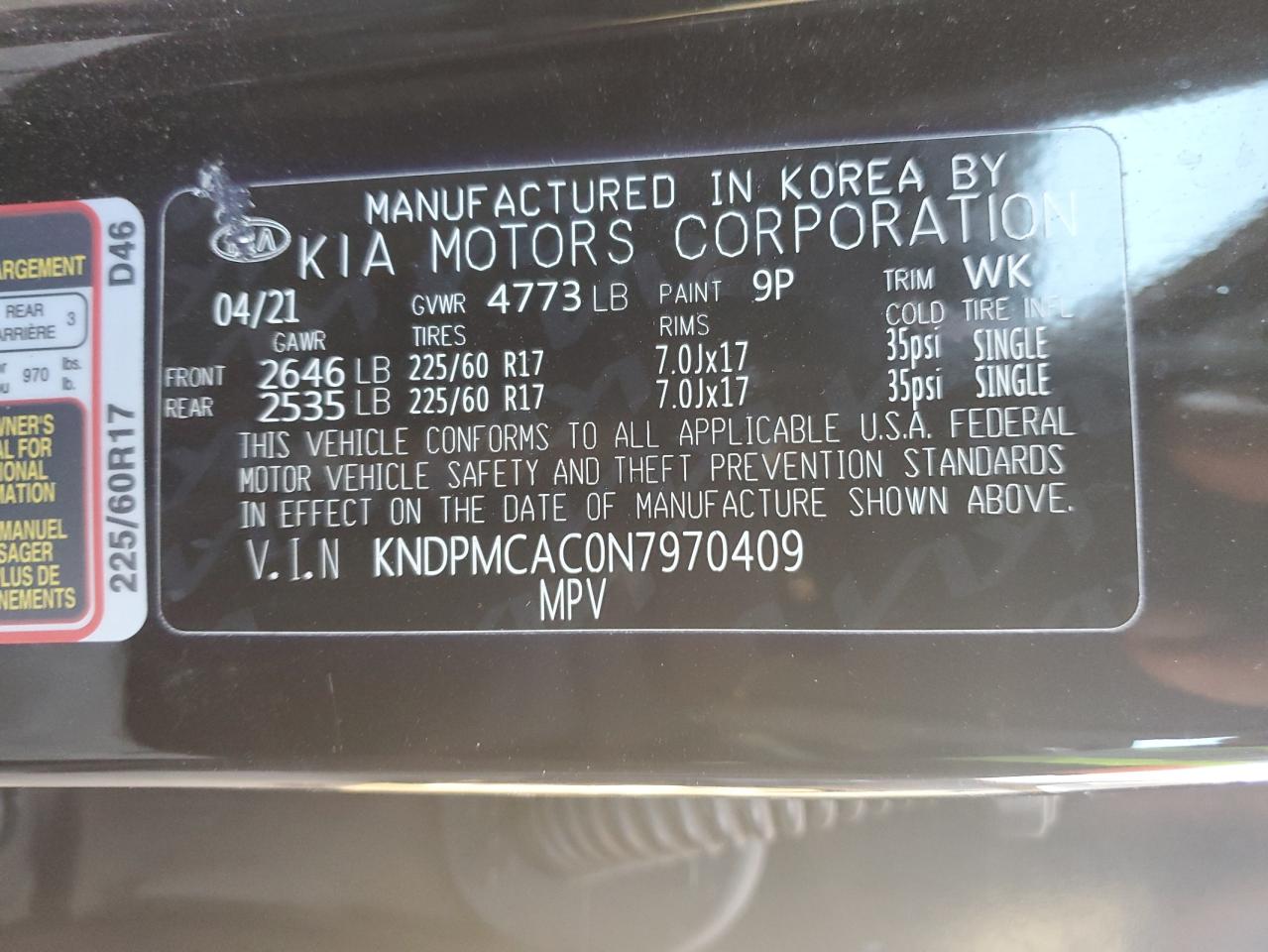 2022 KIA SPORTAGE LX VIN:KNDPMCAC0N7970409