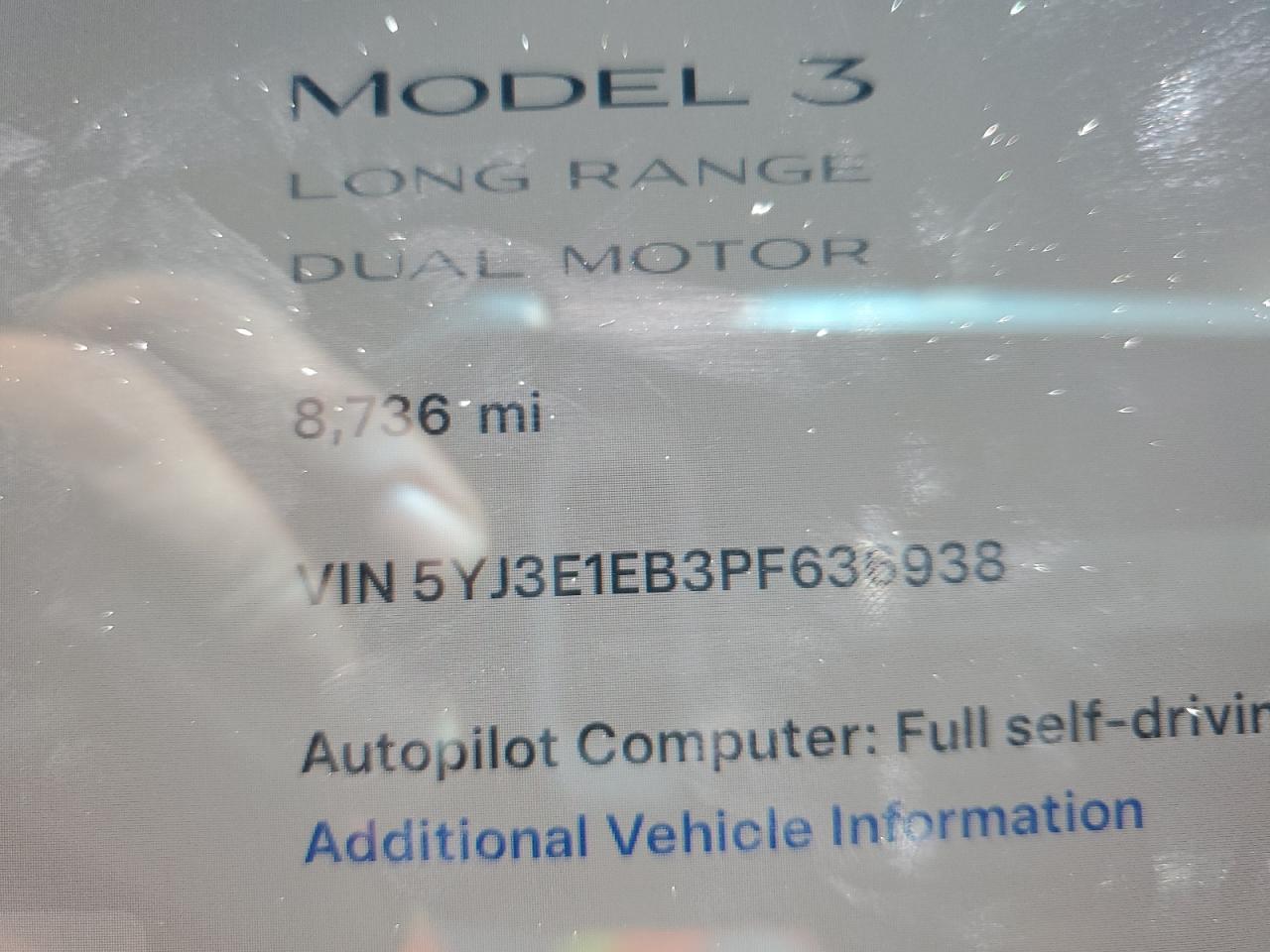 2023 TESLA MODEL 3  VIN:5YJ3E1EB3PF636938