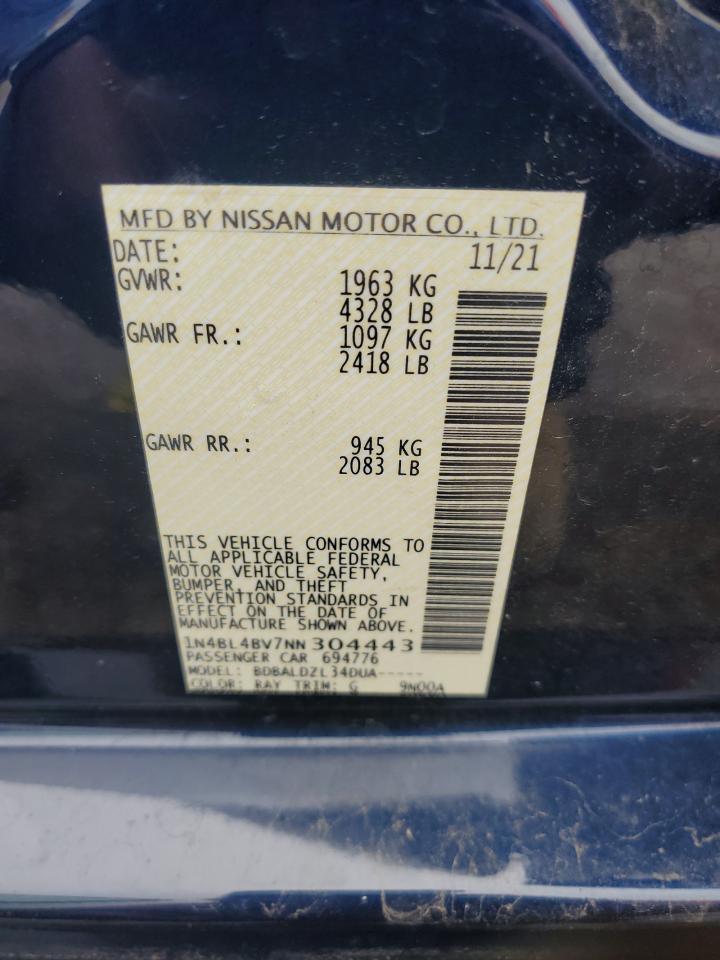 2022 NISSAN ALTIMA S VIN:1N4BL4BV7NN304443