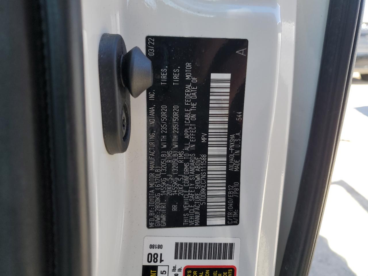 2022 TOYOTA SIENNA XSE VIN:5TDDRKEC7NS111588