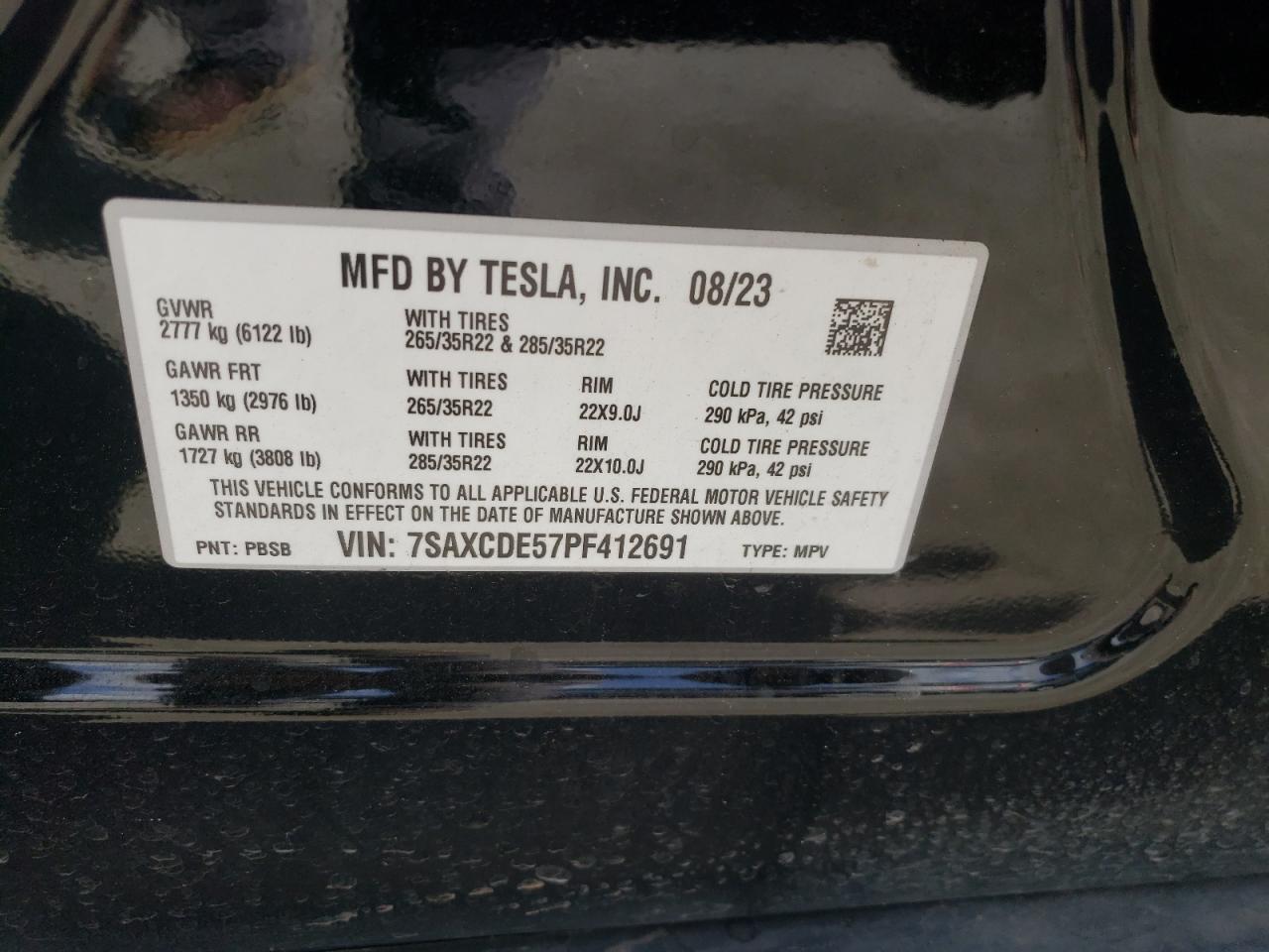 2023 TESLA MODEL X  VIN:7SAXCDE57PF412691