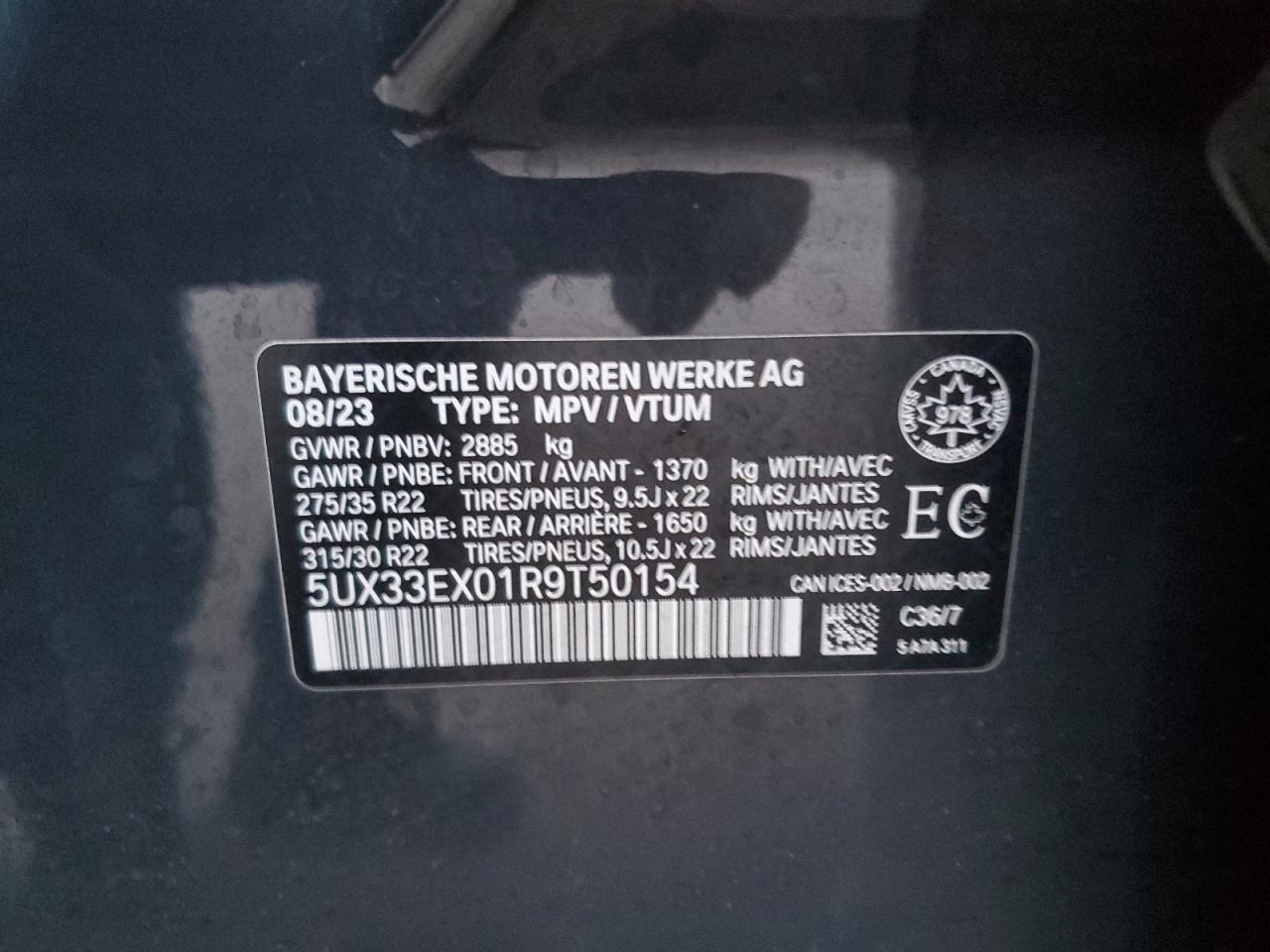 2024 BMW X6 XDRIVE40I VIN:5UX33EX01R9T50154