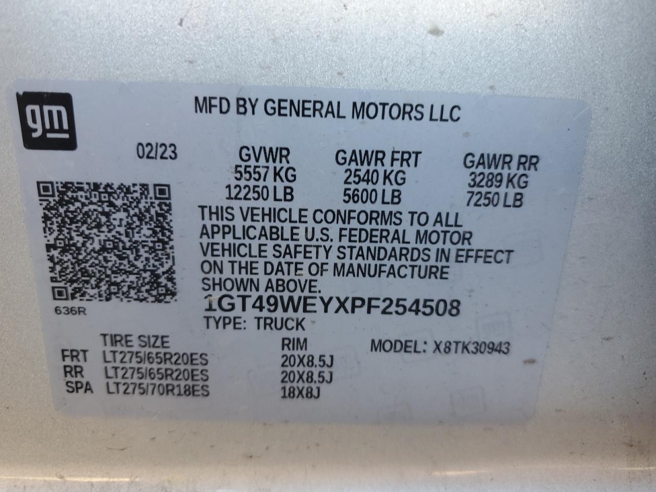 2023 GMC SIERRA K3500 DENALI VIN:1GT49WEYXPF254508