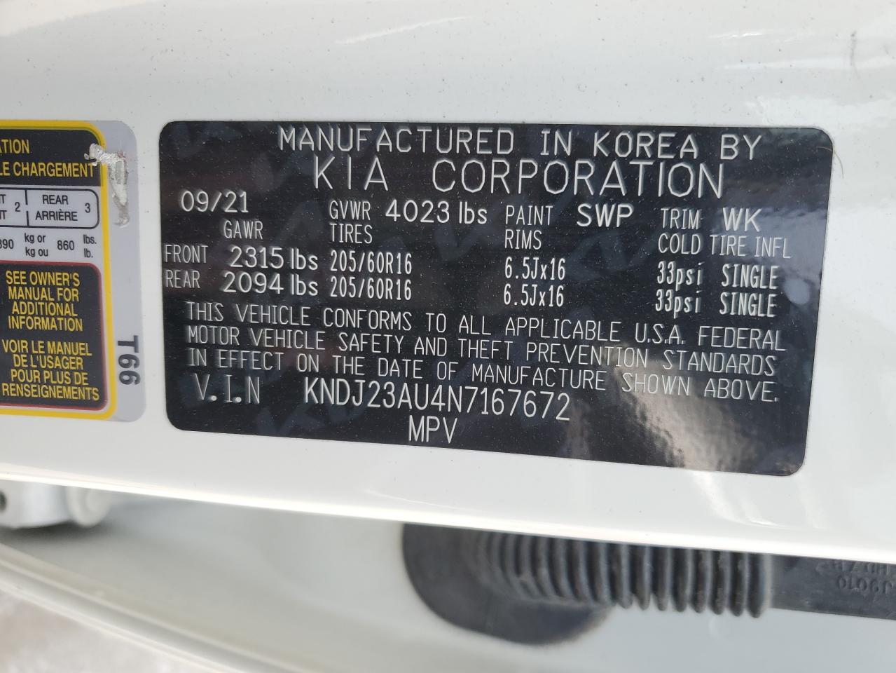 2022 KIA SOUL LX VIN:KNDJ23AU4N7167672