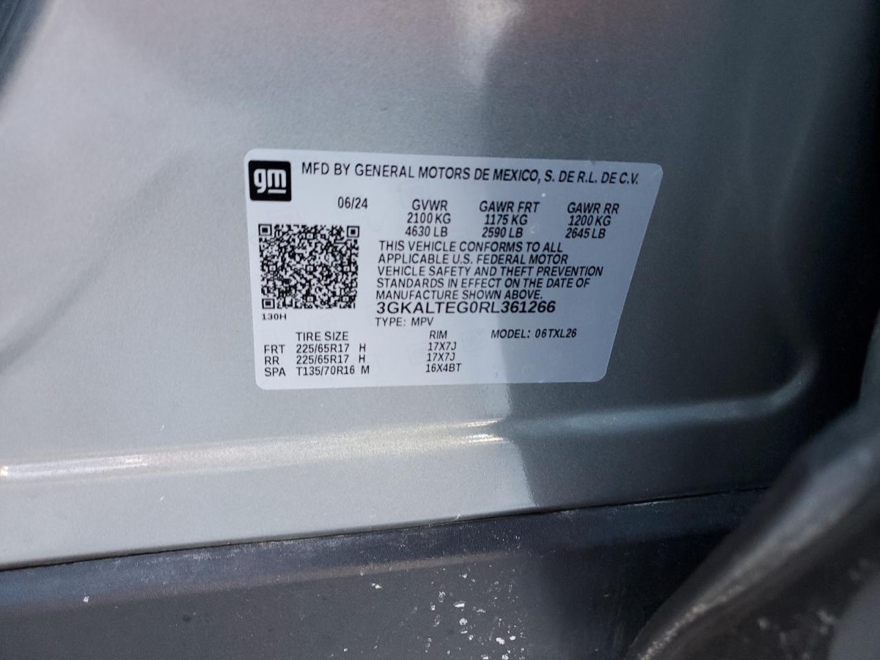 2024 GMC TERRAIN SLE VIN:3GKALTEG0RL361266