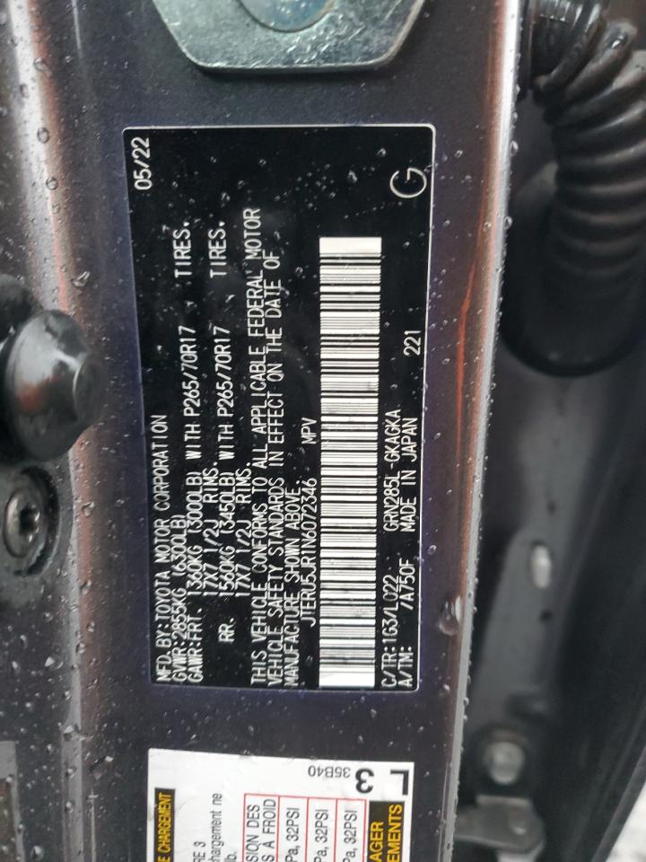 2022 TOYOTA 4RUNNER SR5 PREMIUM VIN:JTERU5JR1N6072346