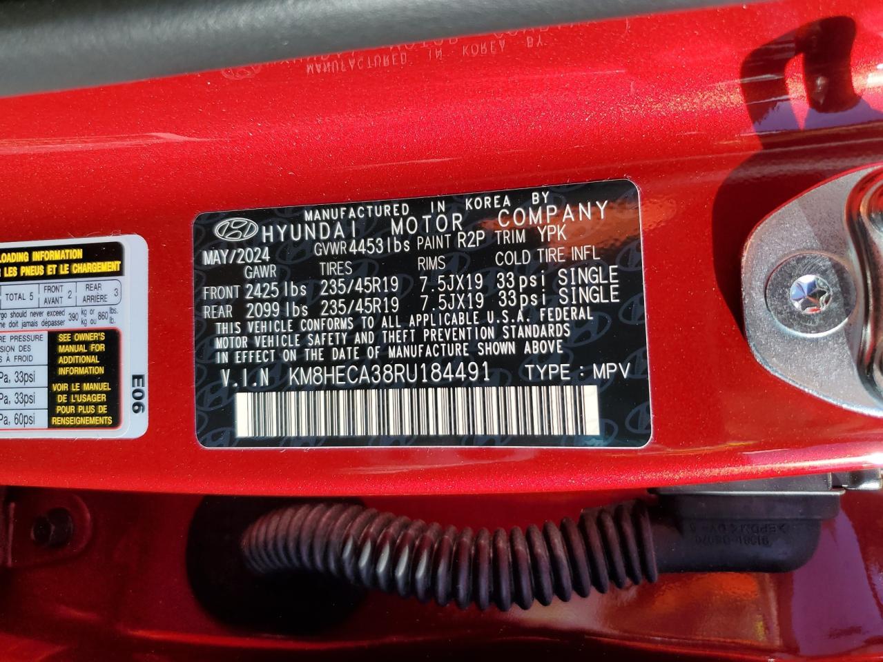 2024 HYUNDAI KONA LIMITED VIN:KM8HECA38RU184491