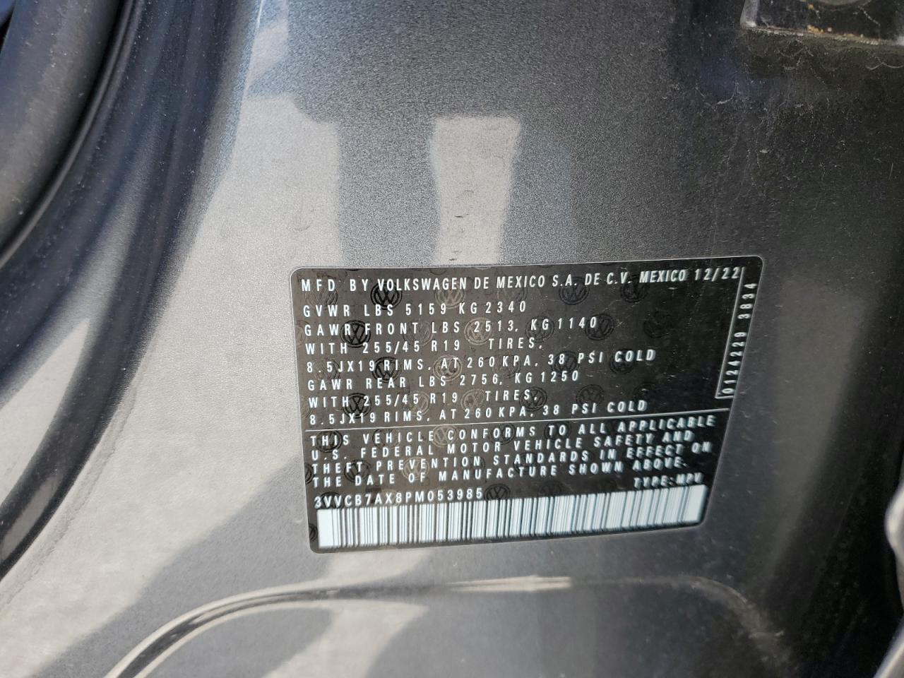 2023 VOLKSWAGEN TIGUAN SE R-LINE BLACK VIN:3VVCB7AX8PM053985