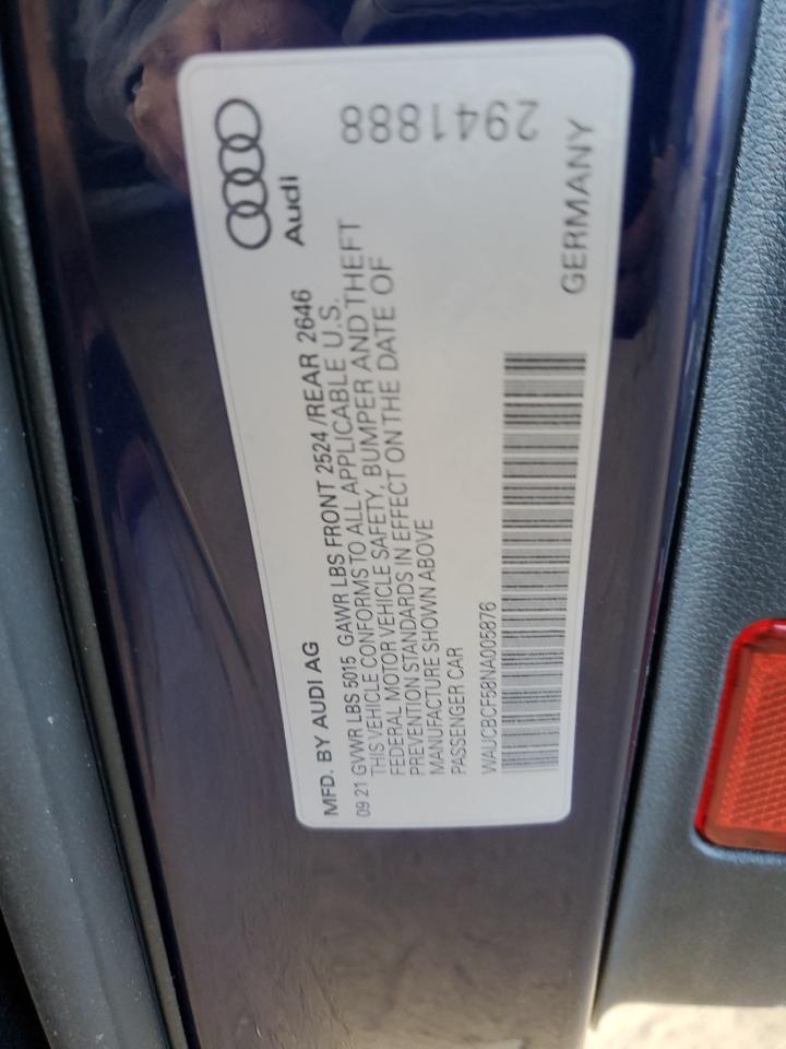 2022 AUDI A5 PREMIUM PLUS 40 VIN:WAUCBCF58NA005876