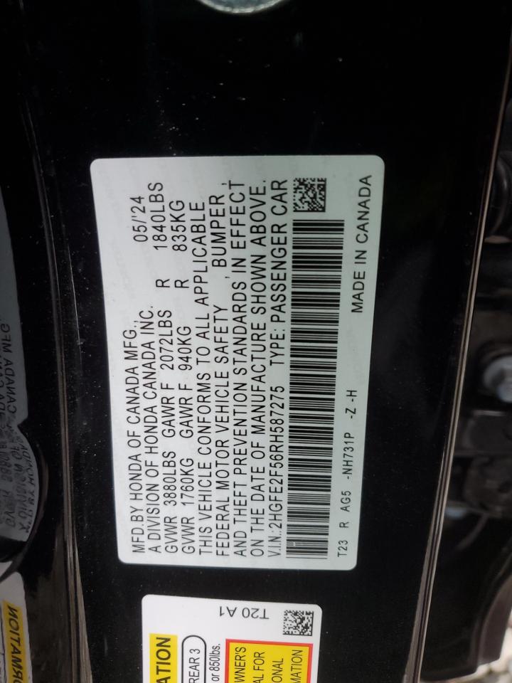 2024 HONDA CIVIC SPORT VIN:2HGFE2F56RH587275