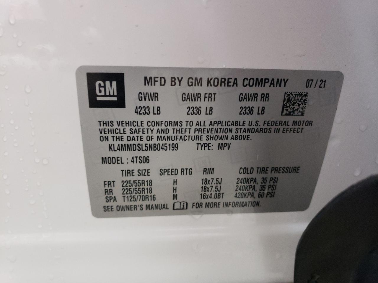 2022 BUICK ENCORE GX SELECT VIN:KL4MMDSL5NB045199