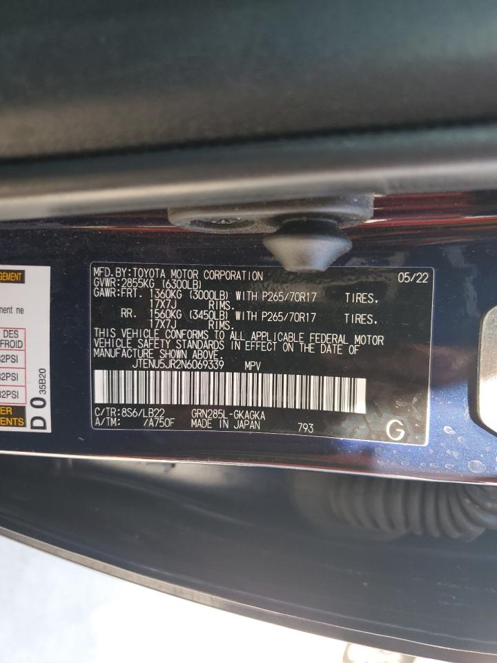 2022 TOYOTA 4RUNNER SR5/SR5 PREMIUM VIN:JTENU5JR2N6069339