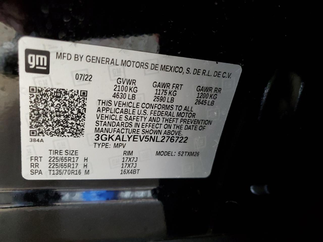 2022 GMC TERRAIN AT4 VIN:3GKALYEV5NL276722