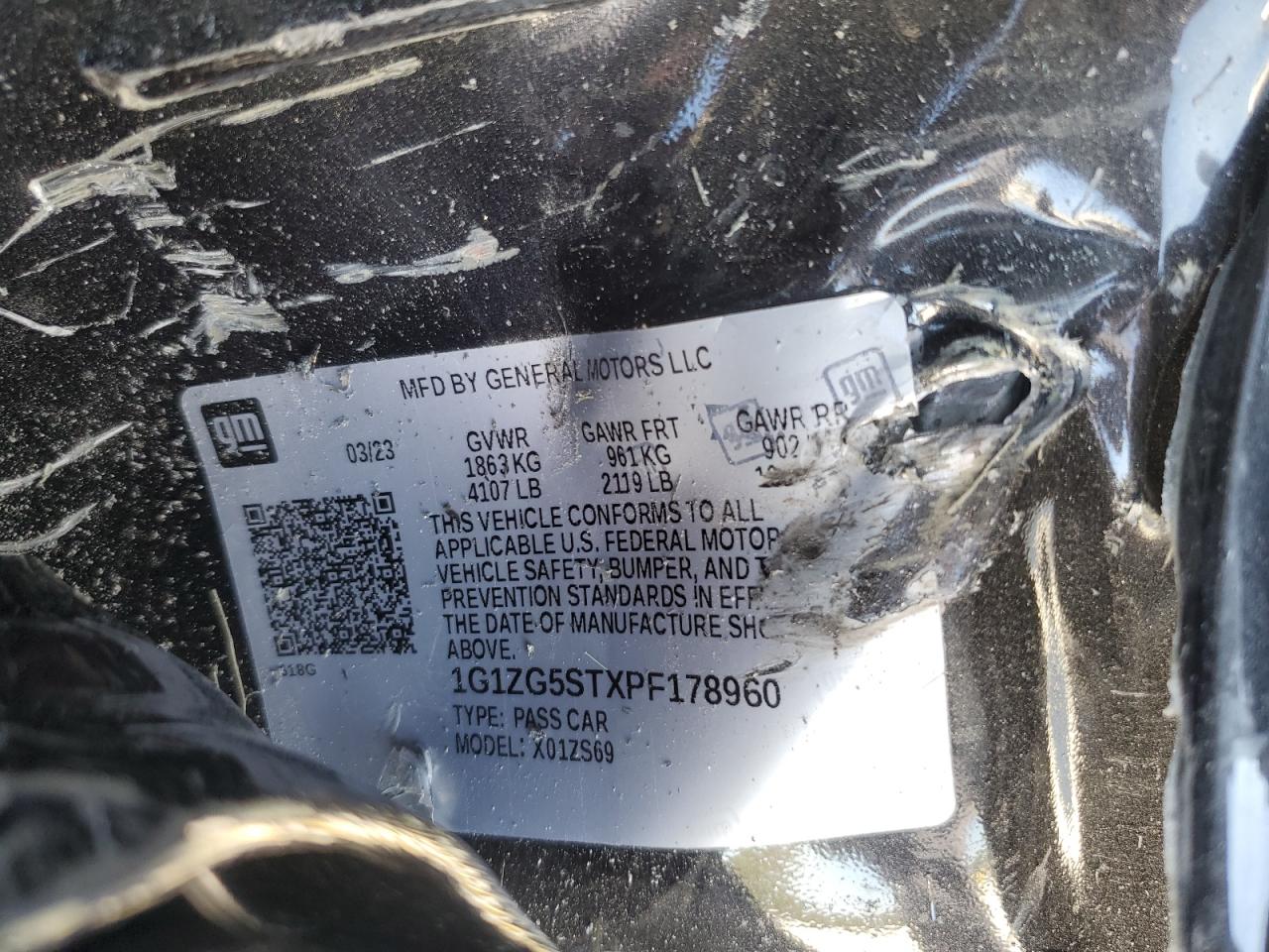 2023 CHEVROLET MALIBU RS VIN:1G1ZG5STXPF178960