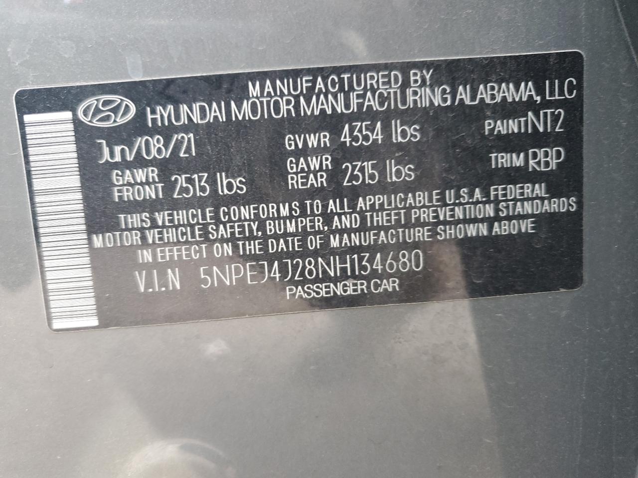2022 HYUNDAI SONATA SEL PLUS VIN:5NPEJ4J28NH134680