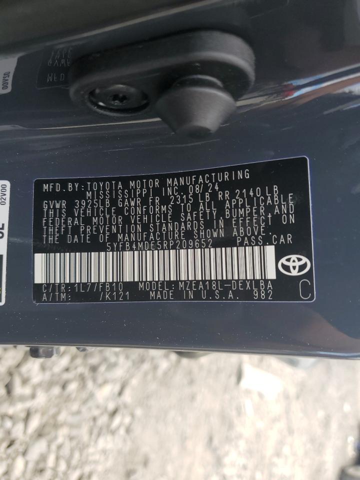 2024 TOYOTA COROLLA LE VIN:5YFB4MDE5RP209652