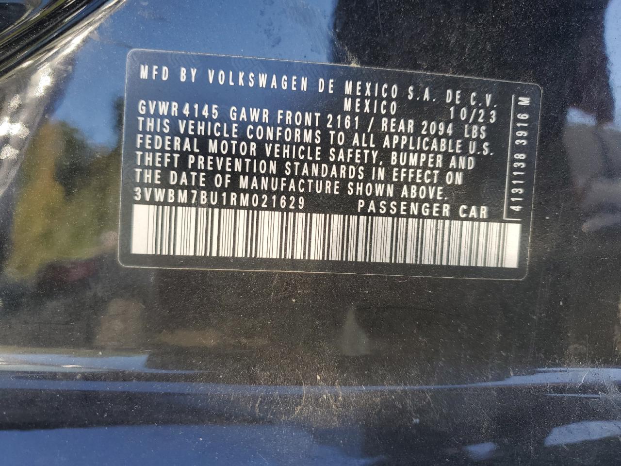 2024 VOLKSWAGEN JETTA SPORT VIN:3VWBM7BU1RM021629