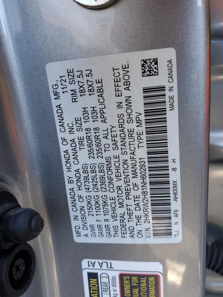 2022 HONDA CR-V EXL VIN:2HKRW2H81NH602931
