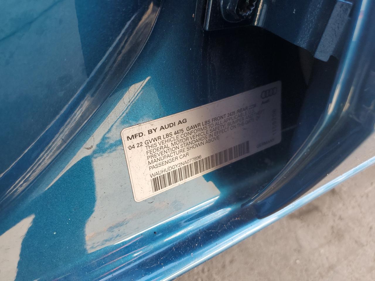 2022 AUDI A3 PREMIUM PLUS VIN:WAUHUDGY2NA077896