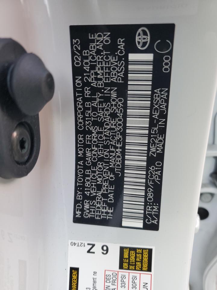 2023 TOYOTA COROLLA LE VIN:JTDBDMHE3P3004590