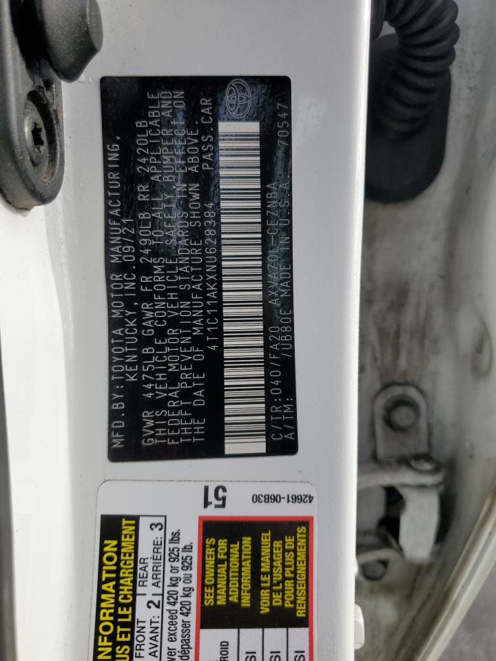 2022 TOYOTA CAMRY LE VIN:4T1C11AKXNU628384